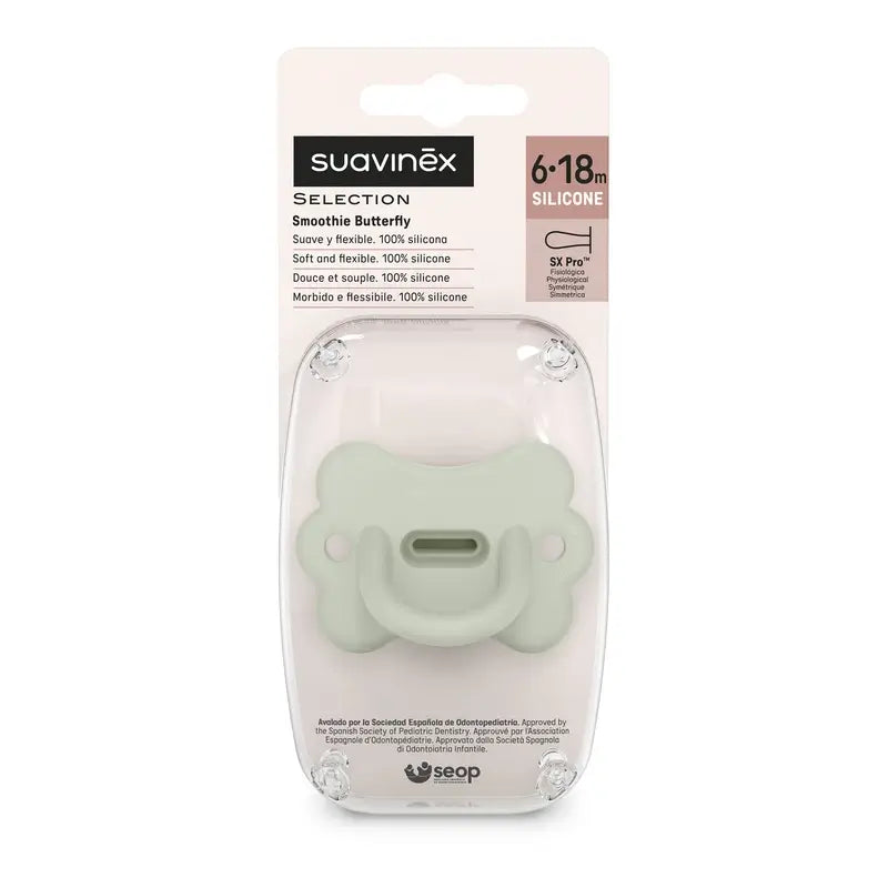 Suavinex Schnuller alle Silikon Schnuller Sx Pro, 6/18 Monate, Schmetterling See Grün