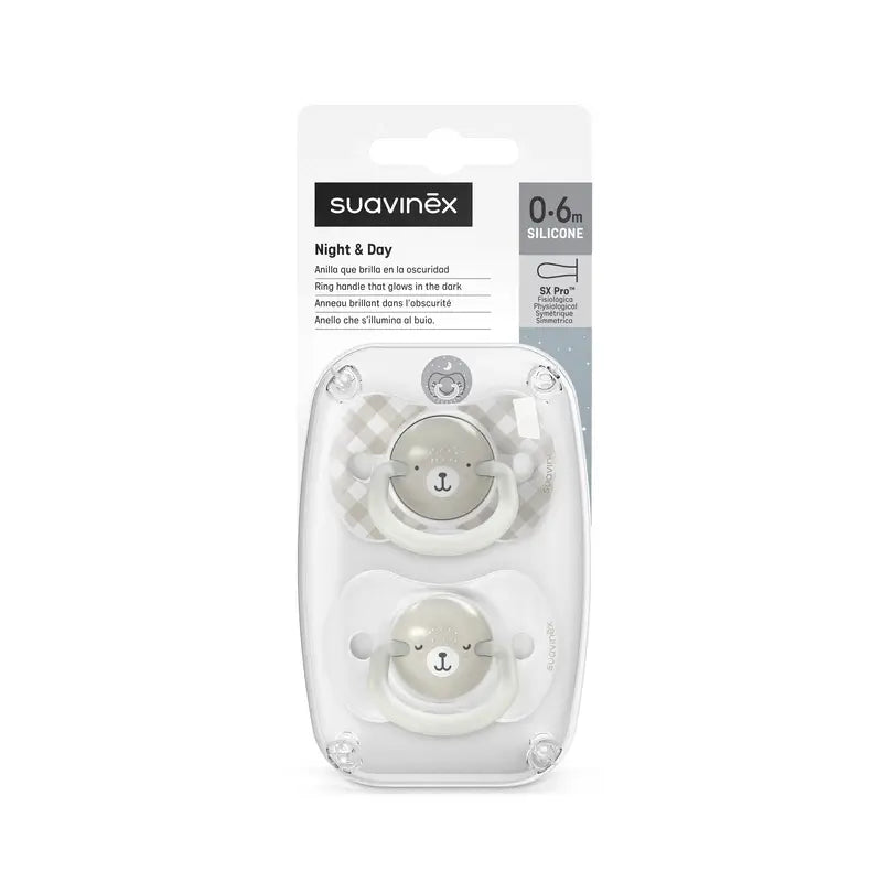 Suavinex Nacht & Tag Schnuller Nacht & Tag Sauger Sx Pro 0/6 Monate Grau, 2 Stück