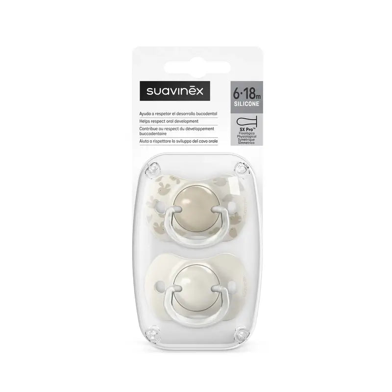 Suavinex Schnuller Sauger Sx Pro 6/18 Monate Birdies Beige, 2 Stück