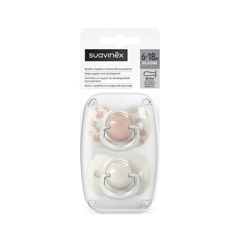 Suavinex Schnuller Sauger Sx Pro 6/18 Monate Birdies Pink, 2 Stück