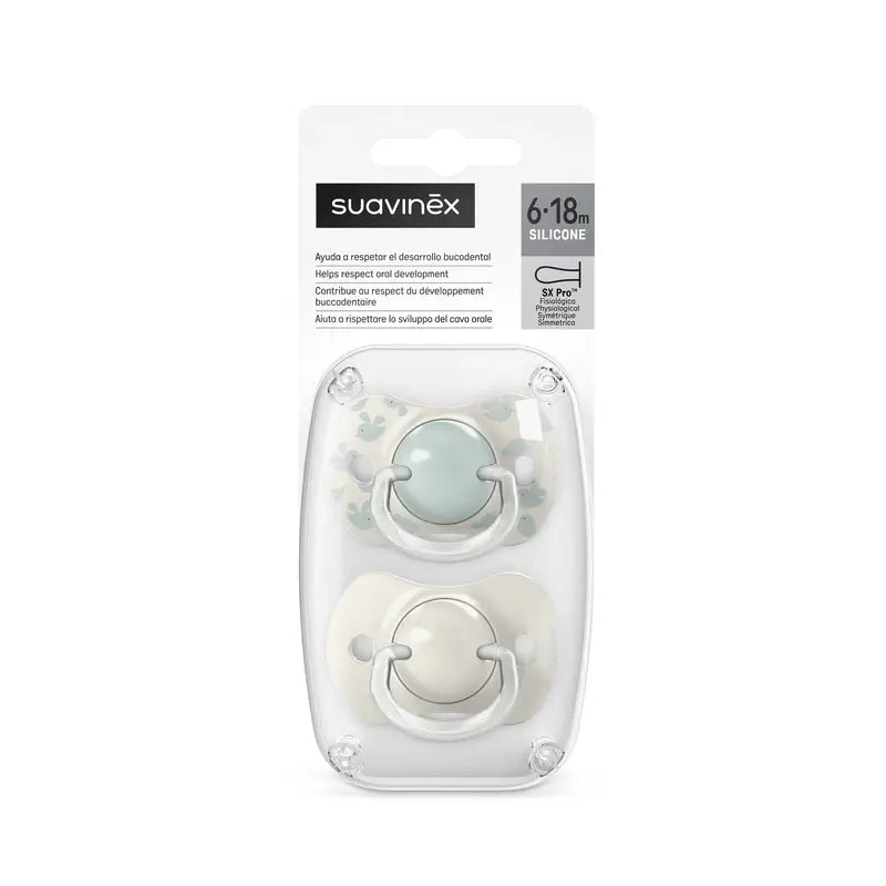 Suavinex Schnuller Sauger Sx Pro 6/18 Monate Birdies Grün, 2 Stück