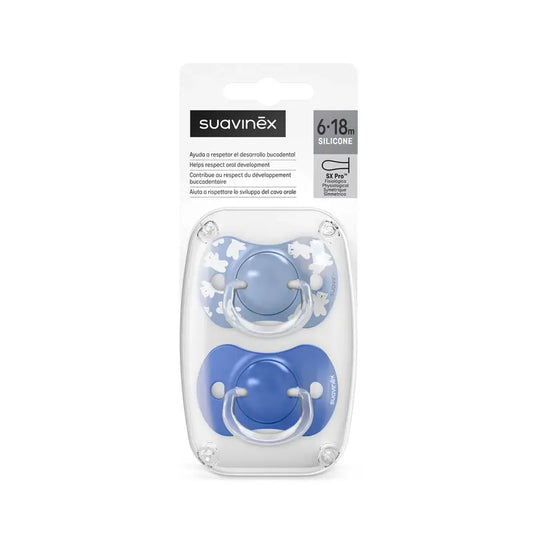 Suavinex Schnuller Sx Pro Sauger 6/18 Monate Wild&Free Blau, 2 Stück