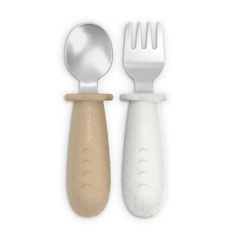 Suavinex Besteck Learning Edelstahl, +6 Monate, Beige