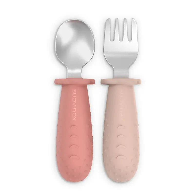 Suavinex Besteck Lernen Edelstahl, +6 Monate, Rosa