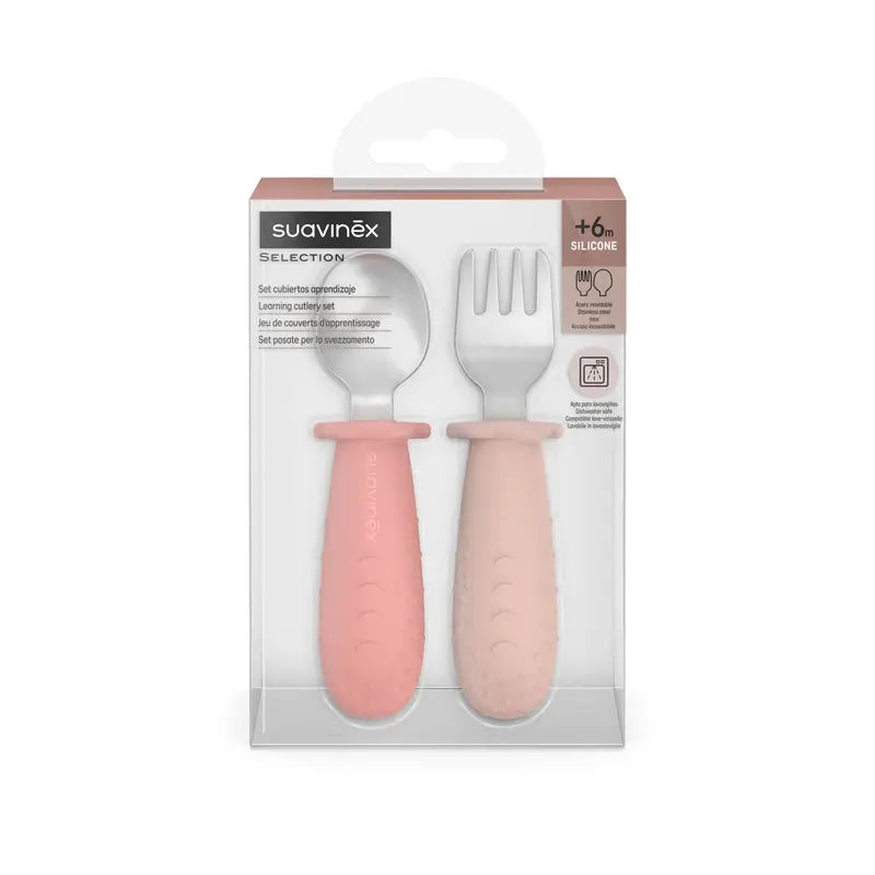 Suavinex Besteck Lernen Edelstahl, +6 Monate, Rosa