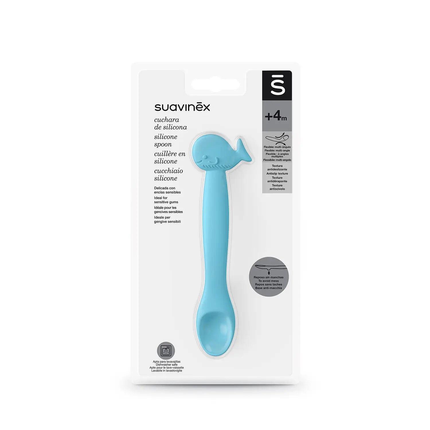 Suavinex Silikonlöffel für Babys +4 Monate, Farbe Blau