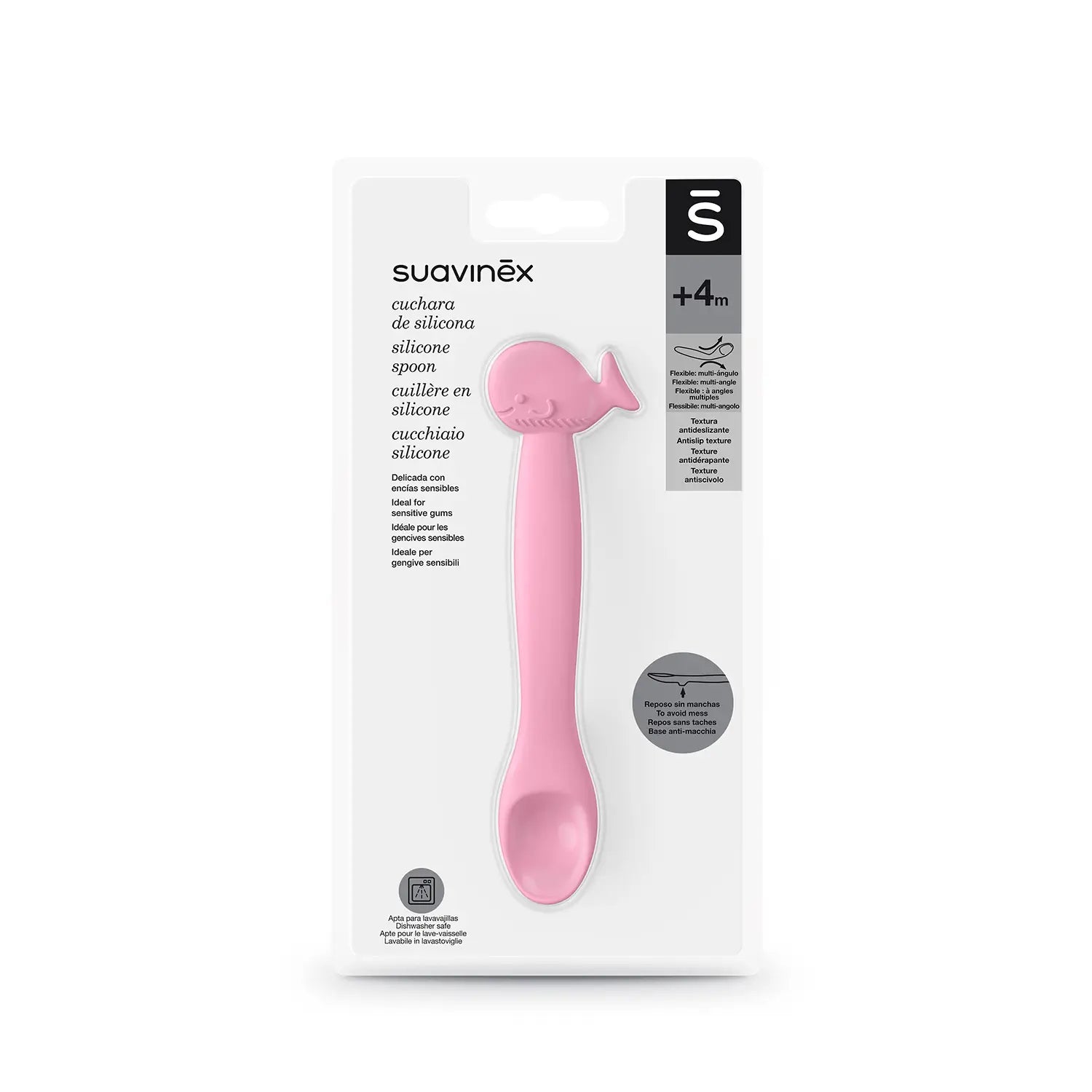 Suavinex Silikonlöffel für Babys +4 Monate, Farbe Rosa