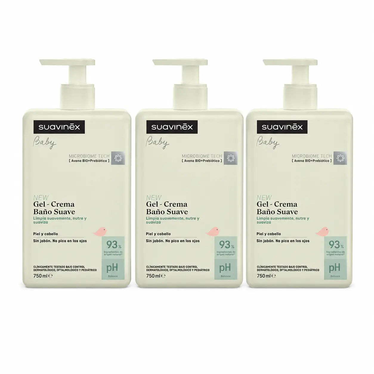 Suavinex Sanftes Baby-Badegel - Creme, 750 ml, 3er-Pack