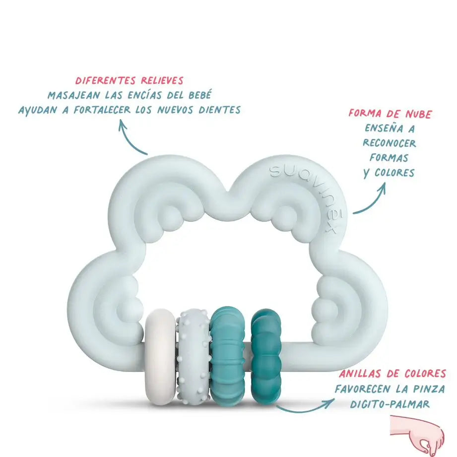 Suavinex Beißring Silikon Beißring +6 Monate, Wolke, Blau