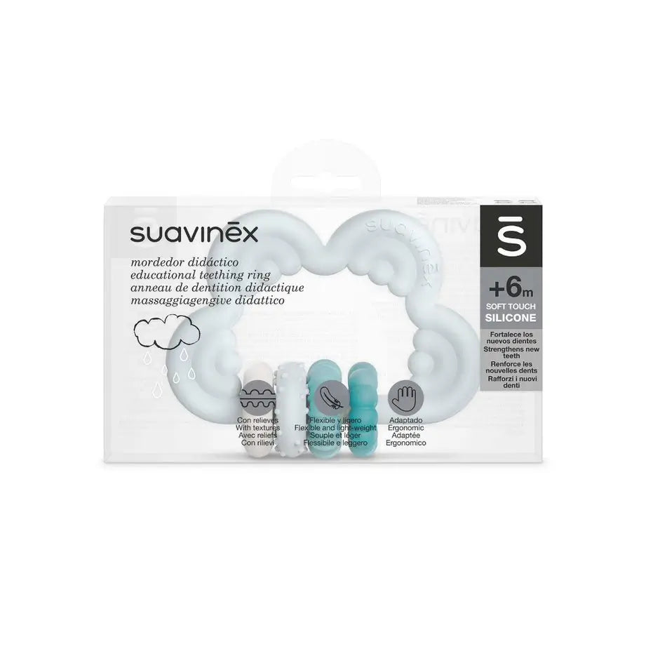 Suavinex Beißring Silikon Beißring +6 Monate, Wolke, Blau