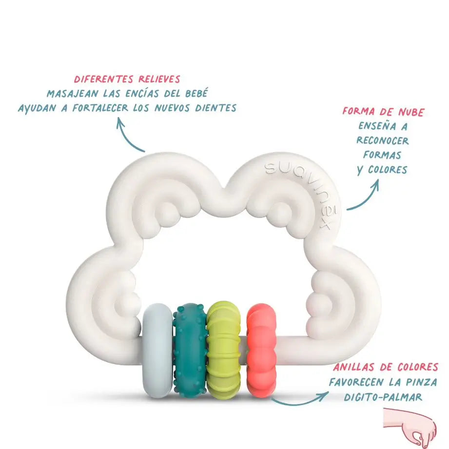 Suavinex Beißring Silikon Beißring +6 Monate, Wolke, Weiß