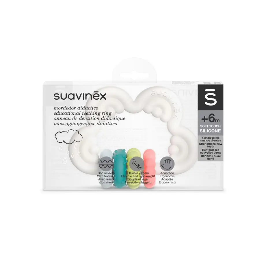 Suavinex Beißring Silikon Beißring +6 Monate, Wolke, Weiß