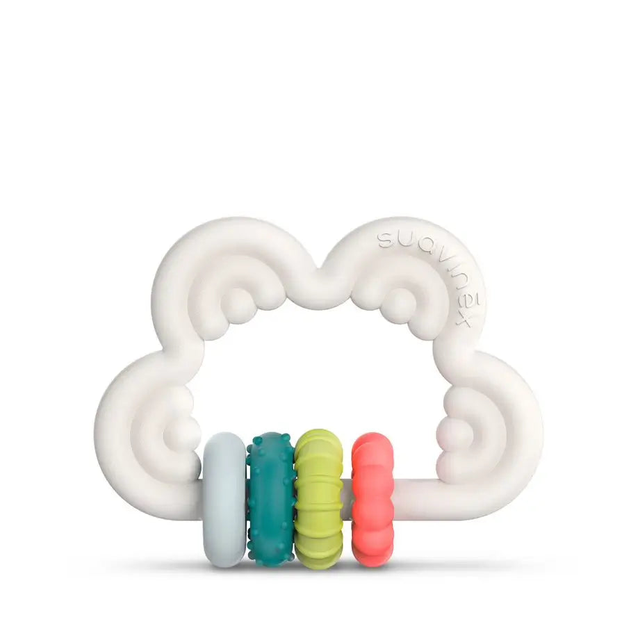 Suavinex Mordedor De Silicona +6 Meses. Mordedor Didáctico. Anillo De Dentición Flexible Y Ligero. Diseño Nube. Color Blanco 