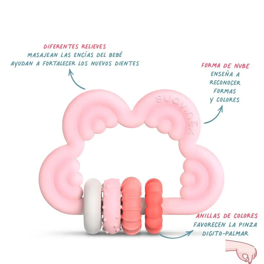 Suavinex Beißring Silikon Beißring +6 Monate, Wolke, Rosa