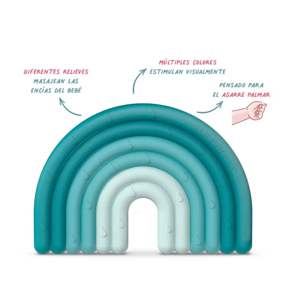 Suavinex Silikon-Beißring +0 Monate, Regenbogen, Blau