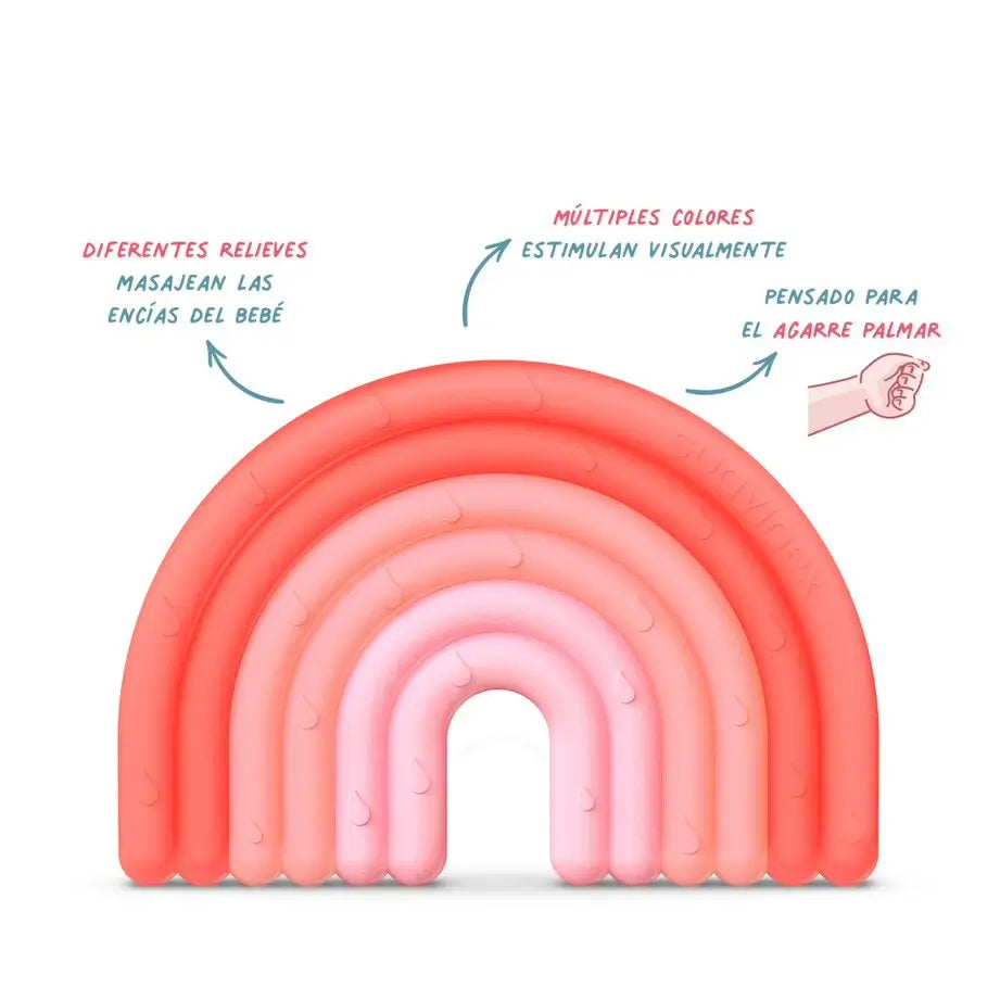 Suavinex Silikon-Beißring +0 Monate, Regenbogen, Rosa