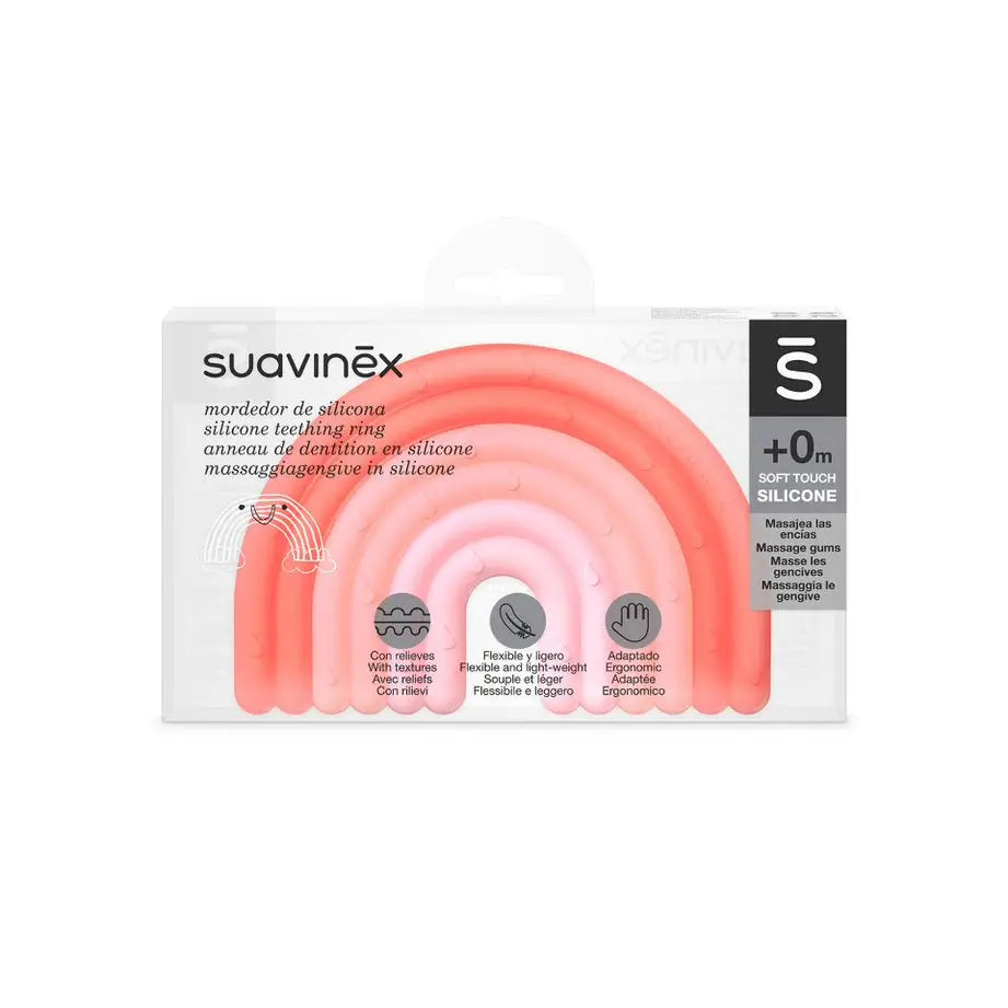 Suavinex Silikon-Beißring +0 Monate, Regenbogen, Rosa
