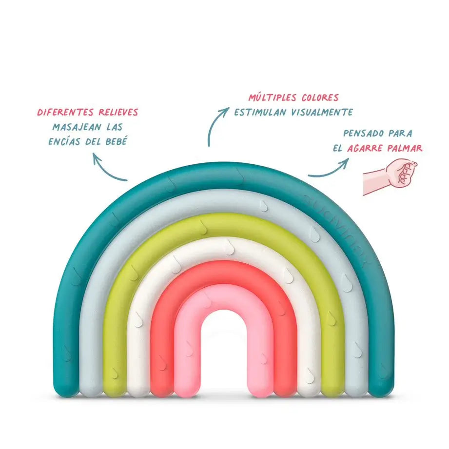 Suavinex Silikon-Beißring +0 Monate, Regenbogen, Mehrfarbig