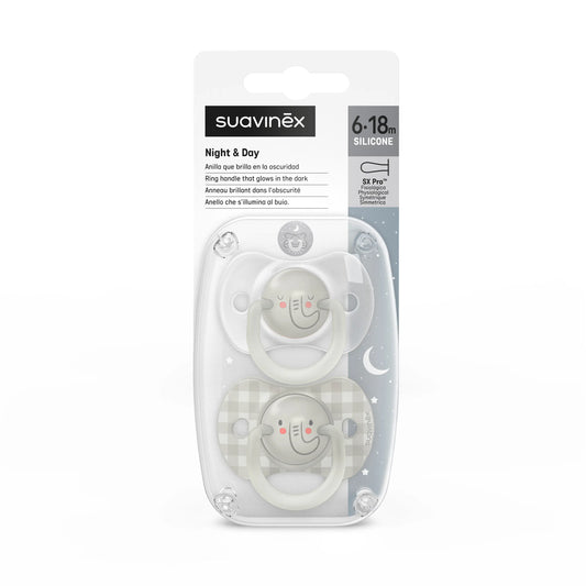 Suavinex Grau Glow In The Dark Schnuller Pack, 6-18 Monate, 2 Einheiten