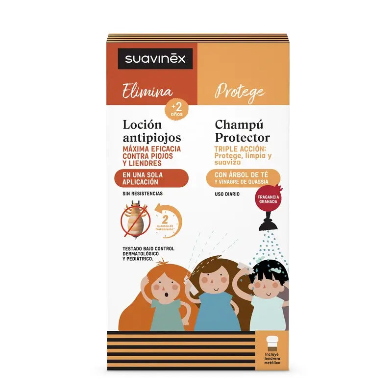 Suavinex Pack Anti-Läuse-Lotion 125 ml + Schutz-Shampoo 250 ml + Läuseschutzmittel, +2 Jahre alt