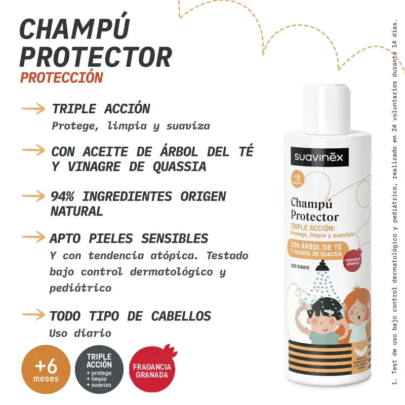 Suavinex Pack Anti-Läuse-Lotion 125 ml + Schutz-Shampoo 250 ml + Läuseschutzmittel, +2 Jahre alt