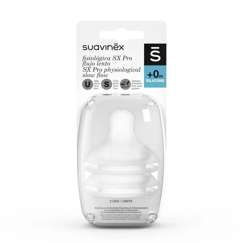 Suavinex Pack 2 Brustwarzen Physiologische Sx Pro Silikon. Langsam fließend (S)