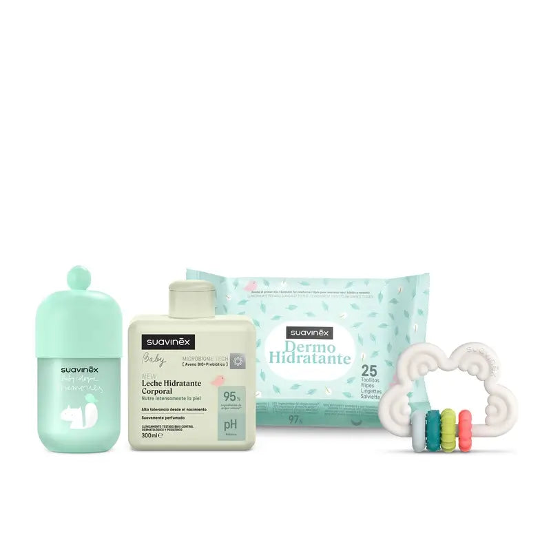 Suavinex Baby Geschenk Babymilch 300 ml + Baby Köln Erinnerungen 100 ml + Tücher + Beißring, Rosa
