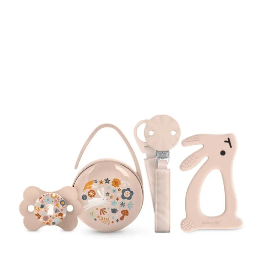 Suavinex Neugeborenes Geschenk Neugeborenen Schnuller + Schnuller + Schnullerhalter + Beißring + Beißring.Wonderland, Pink