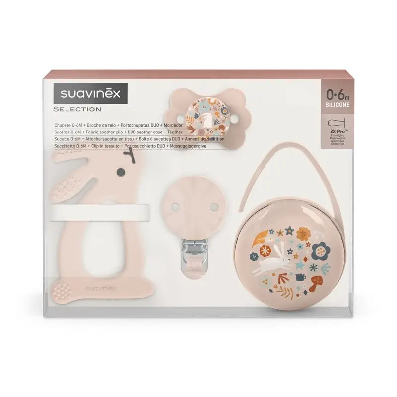 Suavinex Neugeborenes Geschenk Neugeborenen Schnuller + Schnuller + Schnullerhalter + Beißring + Beißring.Wonderland, Pink