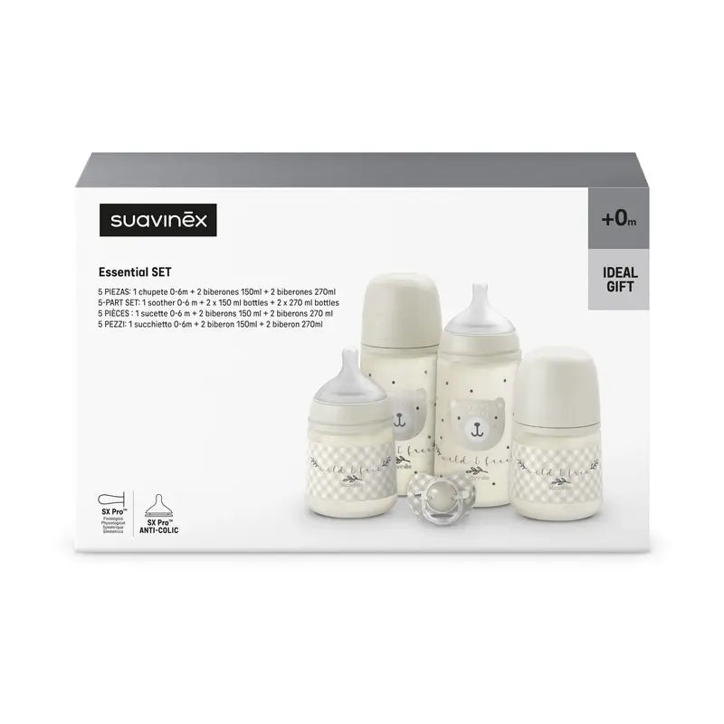 Suavinex Babyflaschen und Schnuller Geschenkset Rosa +0M Wild&Free Beige