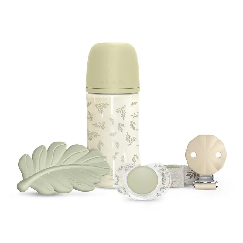 Suavinex Geschenk-Set Schnuller + Schnuller + Flasche 270 ml (M) + Beißring, Grün