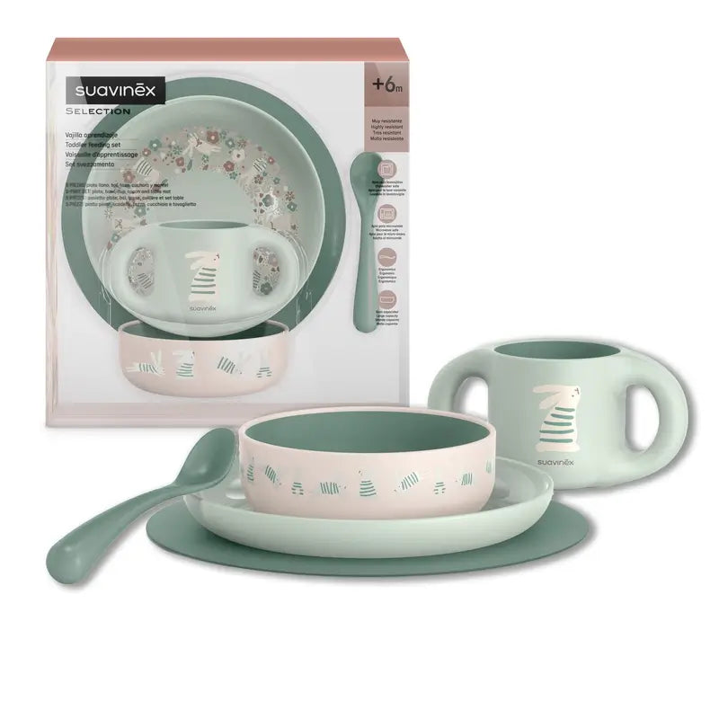 Suavinex Baby-Geschirr +6 Monate, Weiß Grün