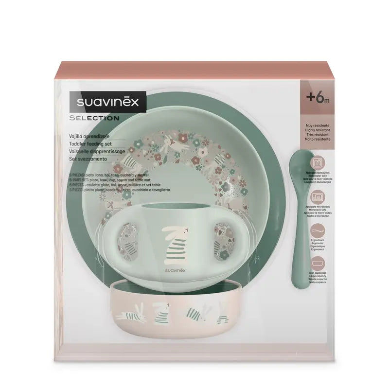 Suavinex Baby-Geschirr +6 Monate, Weiß Grün