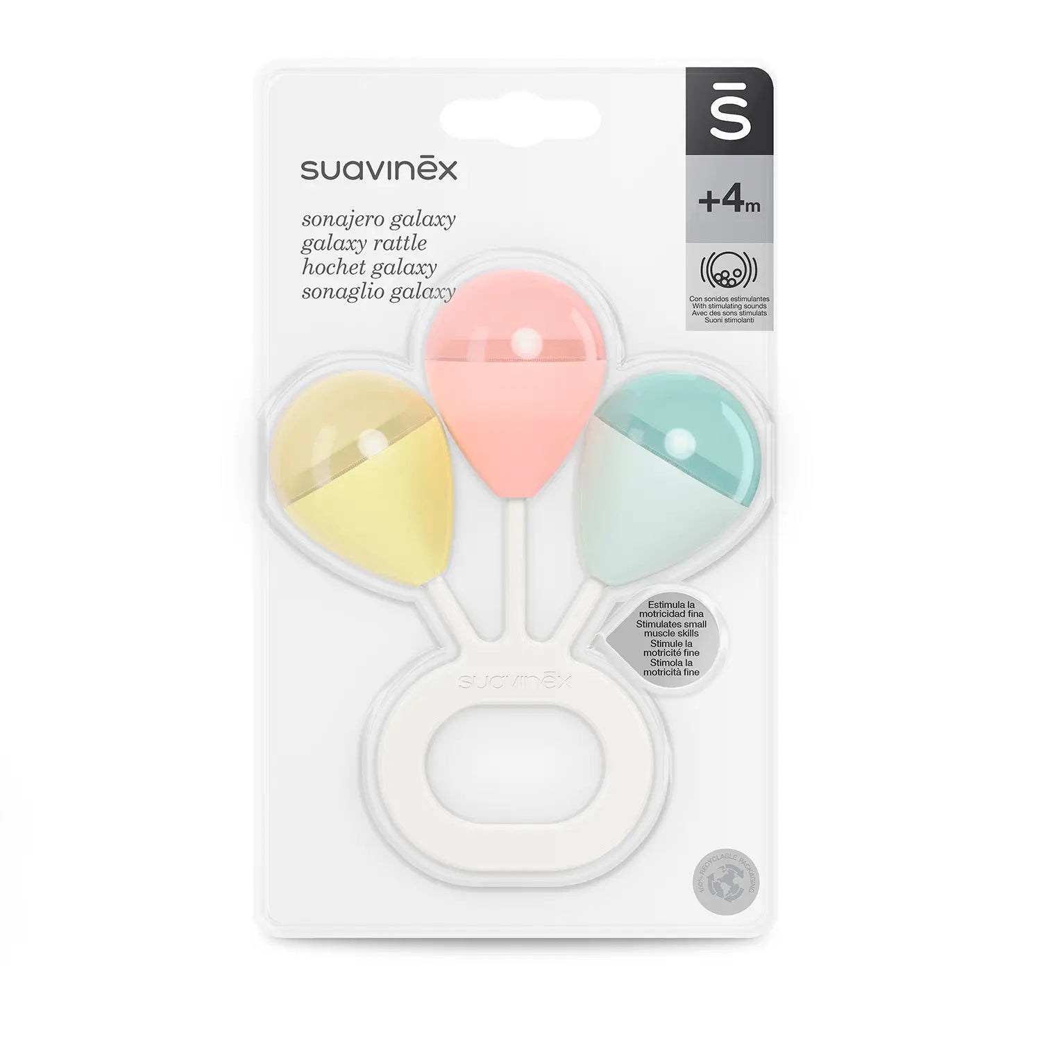 Suavinex Rassel +4 Monate, leicht zu greifen, blau