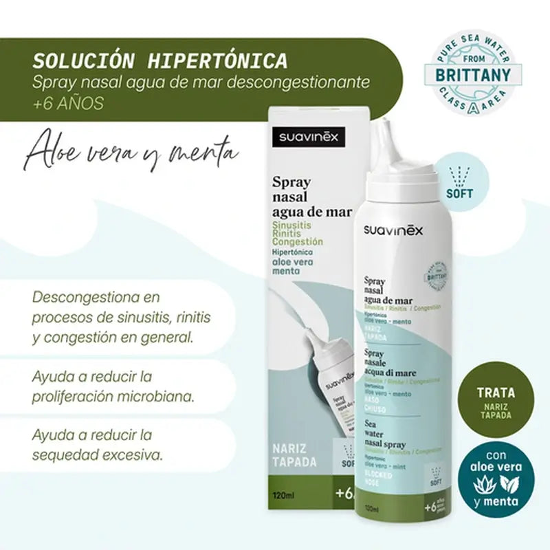 Suavinex Abschwellendes Nasenspray mit Meerwasser +6A, 120 ml