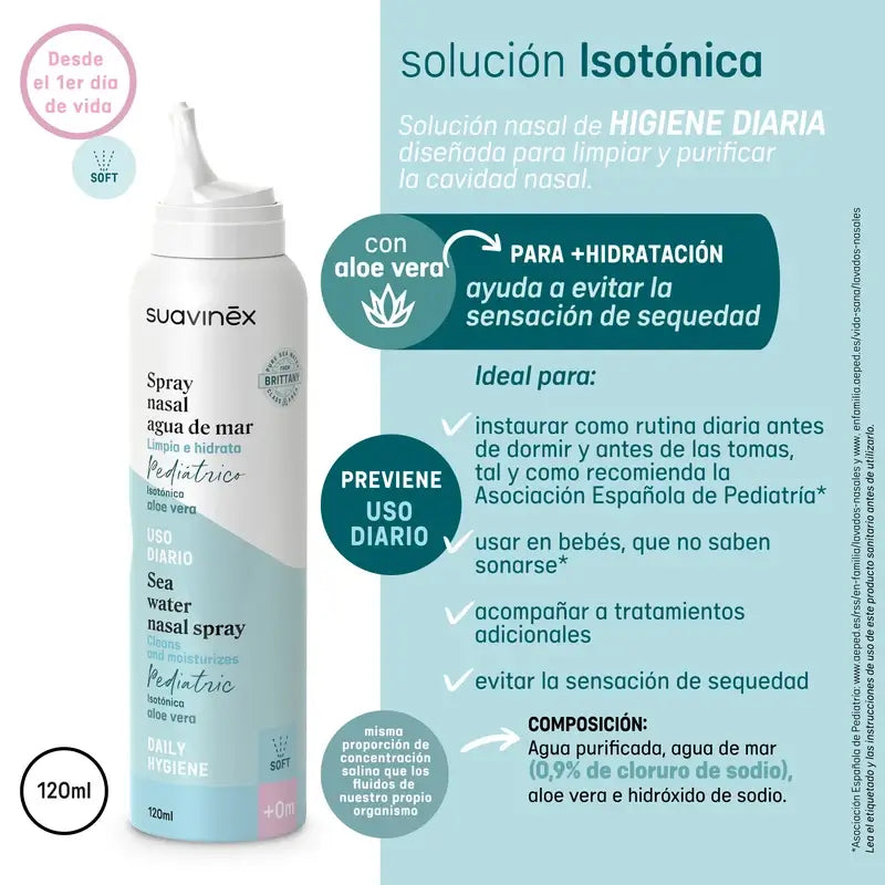 Suavinex Baby Isotonisches Nasenspray, Tägliche Hygiene, 120 ml