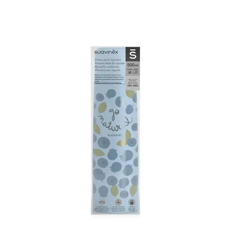 Suavinex Flüssigkeits-Thermoskanne für Baby. Edelstahl-Thermoskanne mit hermetischem Verschluss. Für heiße und kalte Getränke. 500 Ml. Blau
