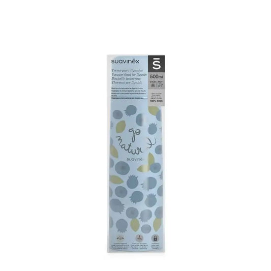 Suavinex Flüssigkeits-Thermoskanne für Baby. Edelstahl-Thermoskanne mit hermetischem Verschluss. Für heiße und kalte Getränke. 500 Ml. Blau