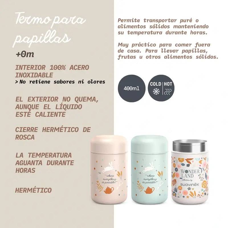 Suavinex Papillero Thermoskanne 400 Ml, Wunderland Rosa