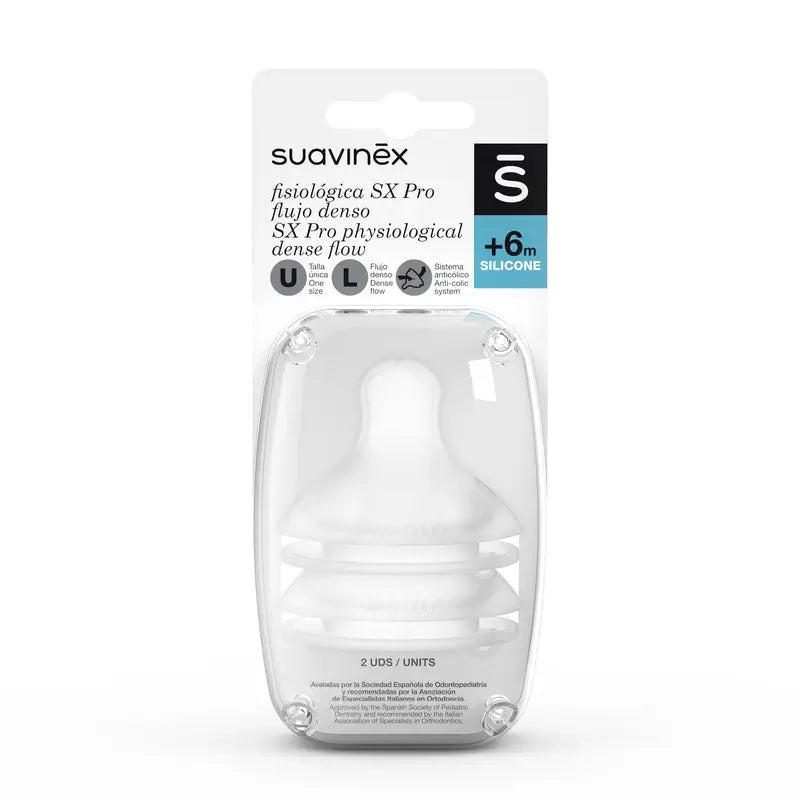 Suavinex Pack 2 Brustwarzen Physiologische Sx Pro Silikon. Dichter Fluss (L)