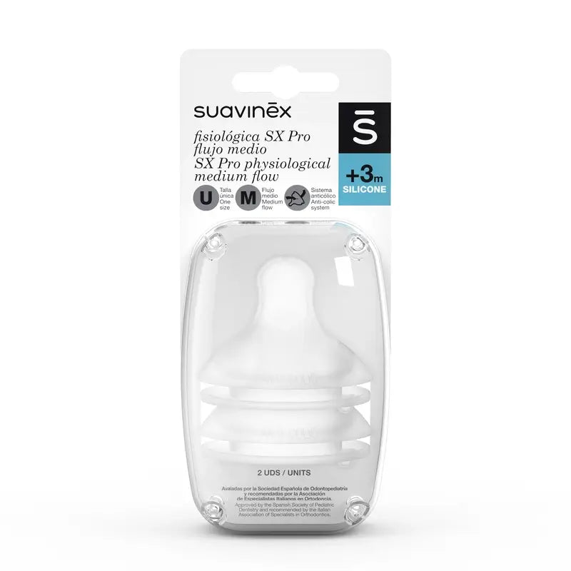 Suavinex 2er Pack Physiologische Sauger Sx Pro Silikon. Mittlerer Durchfluss (M)