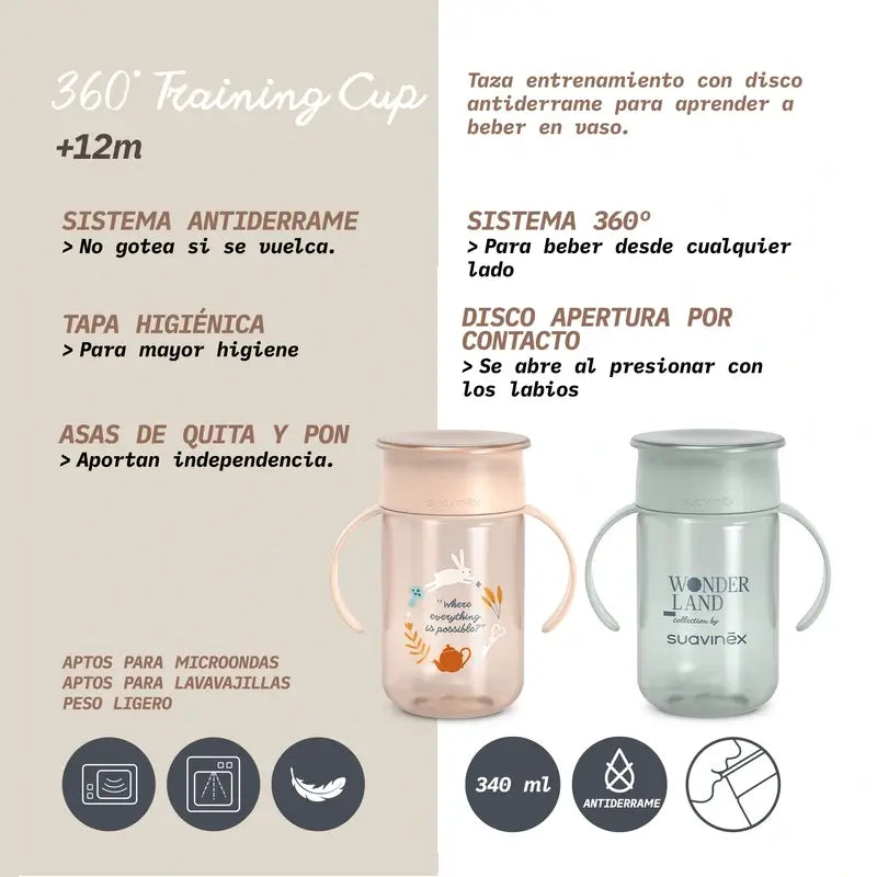 Suavinex 360 Auslaufsicherer Becher 340 ml, +12 Monate, Wonderland Pink