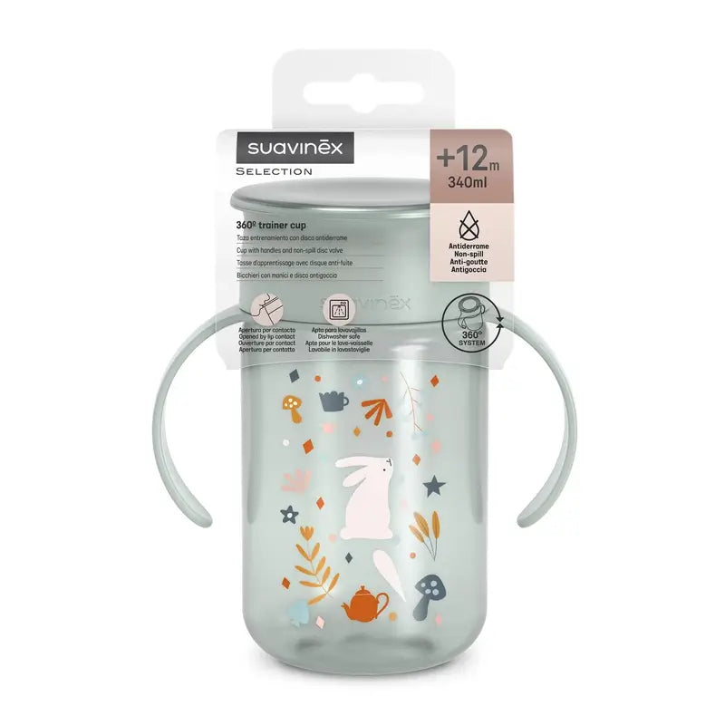 Suavinex 360 Auslaufsicherer Becher 340 ml, +12 Monate, Wunderland Grün