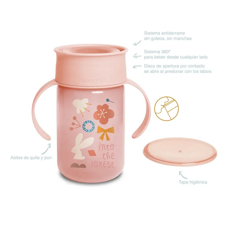 Suavinex 360 Training Cup mit Griffen 340 ml, auslaufsicher, +12 Monate, rosa