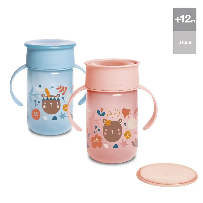 Suavinex 360 Training Cup mit Griffen 340 ml, auslaufsicher, +12 Monate, rosa
