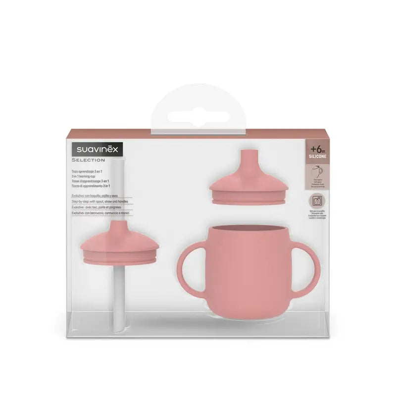 Suavinex Learning Cup 3-in-1-Silikon, +6 Monate, Rosa