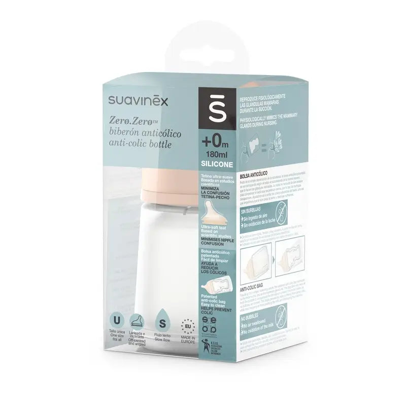 Suavinex Anti-Kolik-Flasche Zero Zero 180 Ml, Slow Flow (S), +0 Monate, Fair