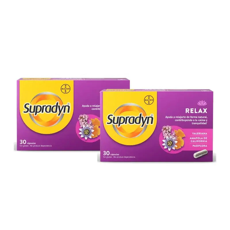 Supradyn Relax, Entspannung und Ruhe mit Passionsblume und Baldrian, Packung mit 2 x 30 Kapseln