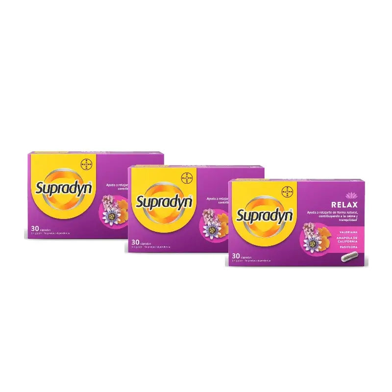 Supradyn Relax, Entspannung und Ruhe mit Passionsblume und Baldrian, Packung mit 3 x 30 Kapseln