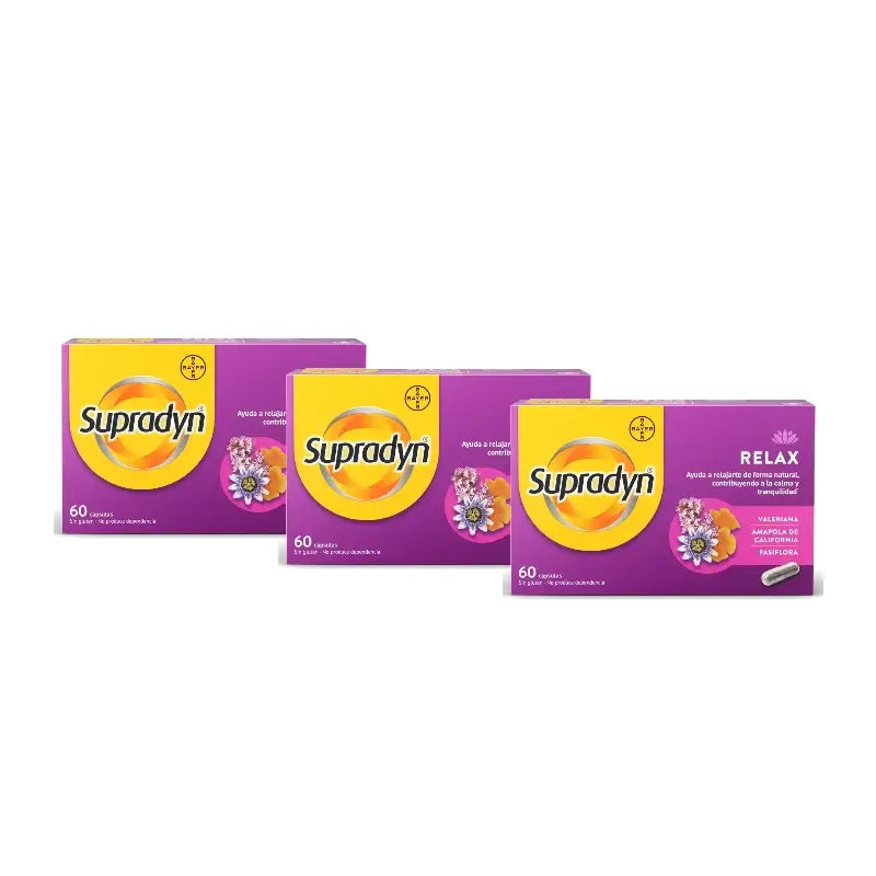 Supradyn Relax, Entspannung und Ruhe mit Passionsblume und Baldrian, Packung mit 3 x 60 Kapseln